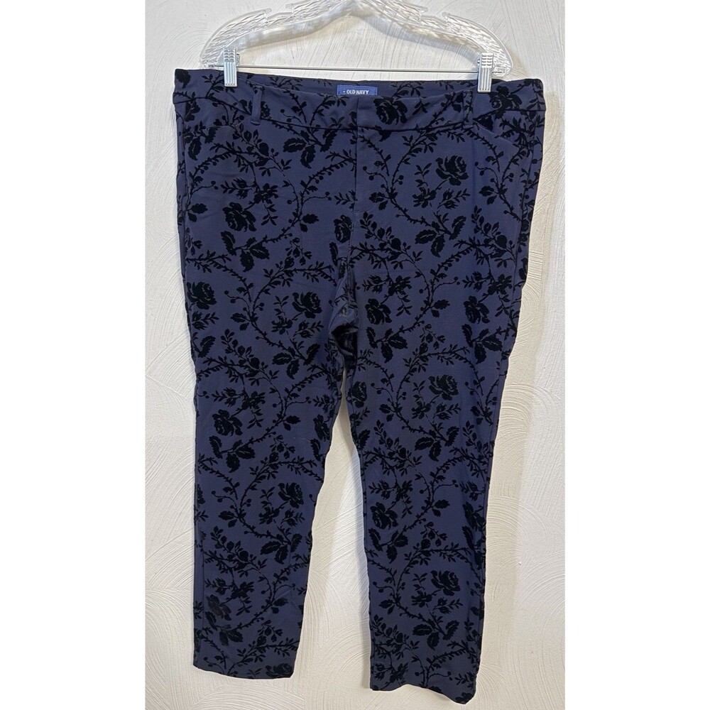 Old Navy Pixie Blue Black Velvet Flocked Floral Ankle Pants Women’s Plus Size 18